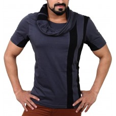 Designer Muffler Neck Charcoal Grey-Black Men's TShirt/Tee